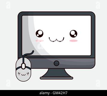 computer kawaii cartoon technology design Stock Vector