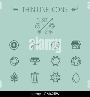 Ecology thin line icon set Stock Vector