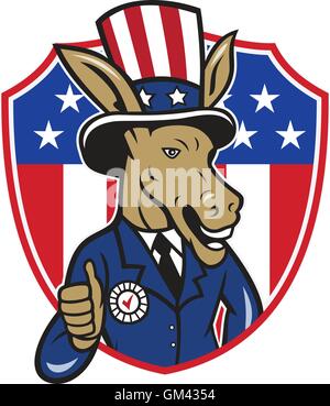 Democrat Donkey Mascot Thumbs Up Flag Cartoon Stock Vector