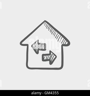 House with left and right arrow sketch icon Stock Vector