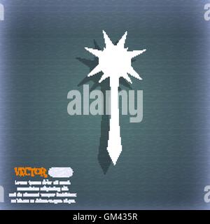 Mace icon symbol on the blue-green abstract background with shadow and space for your text. Vector Stock Vector