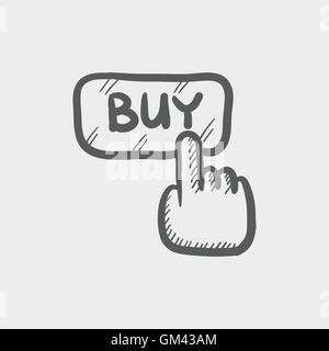 Finger pointing to buy sign sketch icon Stock Vector