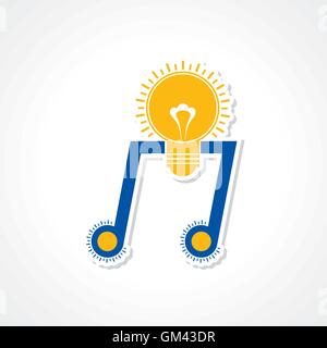 Musical inspiration creativity concept as a music note symbol in the shape of a glowing glass light bulb Stock Vector