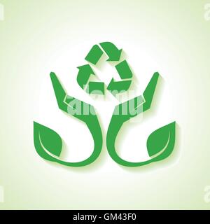 Save Nature concept with leaf and hand - vector illustration Stock Vector
