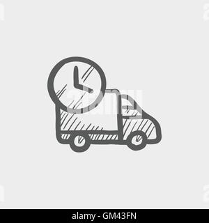 On time delivery van sketch icon Stock Vector