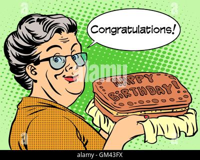 Grandma wishes a happy birthday cake Stock Vector