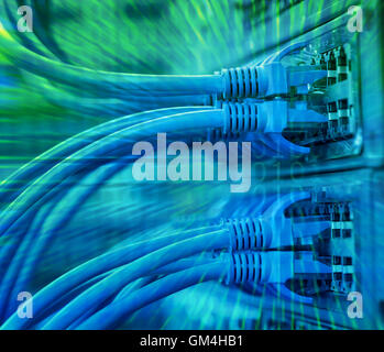 Network panel, switch and cable in data center Stock Photo