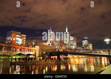 Beautiful Melbourne night view and cool restaurant bar in Yarra river Australia