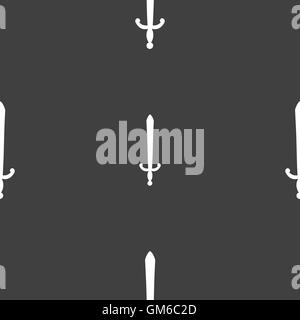 the sword icon sign. Seamless pattern on a gray background. Vector Stock Vector