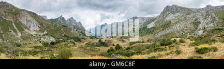 Panoramic view of Valley of the River Rio del Valle, in Somiedo Nature Reserve Stock Photo