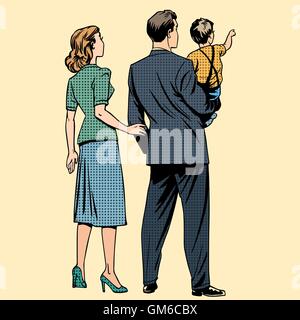 Family dad mom son baby boy back Stock Vector