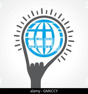 Creative light bulb,earth  and hand icon abstract design vector Stock Vector