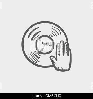 Vinyl disc with dj hand sketch icon Stock Vector