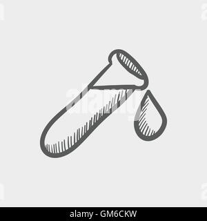 Test tube with water drop sketch icon Stock Vector