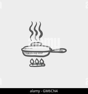 Frying pan with cover sketch icon Stock Vector