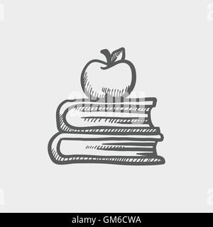 Books and apple on the top sketch icon Stock Vector