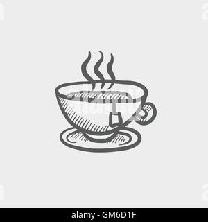 Hot tea in a cup sketch icon Stock Vector