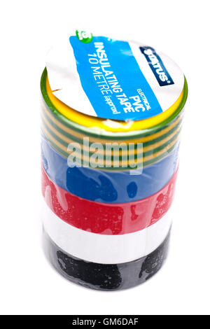 Pack of 5 multicoloured DIY electrical insulating tape Stock Photo