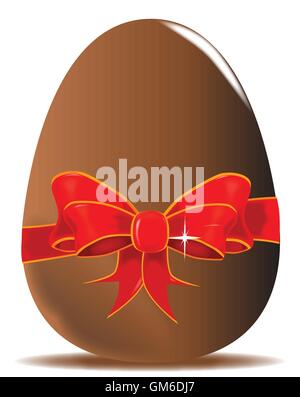 Chocolate Easter egg with bright red ribbon isolated on a white background Stock Vector