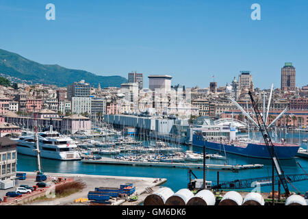 The Port of Genoa, Italy, is the premier Italian port on the Mediterranean Sea Stock Photo