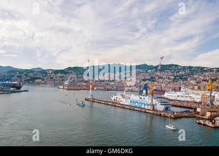 The Port of Genoa, Italy, is the premier Italian port on the Mediterranean Sea Stock Photo