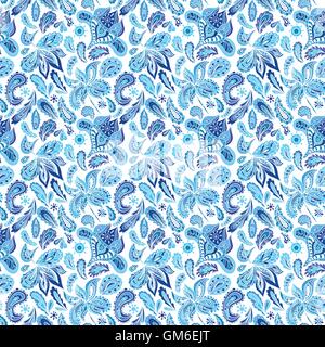 Blue Ethnic Paisley Ornament Pattern Stock Vector