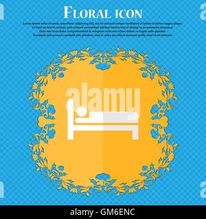 Hotel. Floral flat design on a blue abstract background with place for your text. Vector Stock Vector