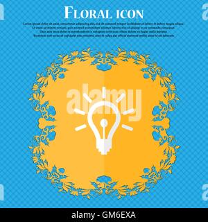 Light bulb. Floral flat design on a blue abstract background with place for your text. Vector Stock Vector