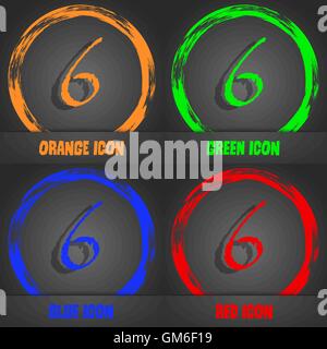 number six icon sign. Fashionable modern style. In the orange, green, blue, red design. Vector Stock Vector