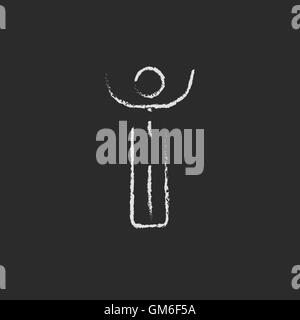 Man with raised arms icon drawn in chalk. Stock Vector