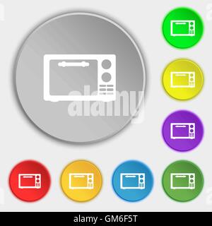 Microwave oven sign icon. Kitchen electric stove symbol. Symbols on eight flat buttons. Vector Stock Vector