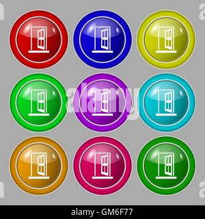 Door, Enter or exit icon sign. Symbol on nine round colourful buttons. Vector Stock Vector