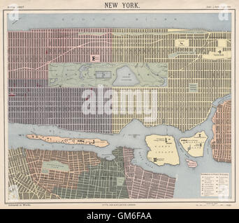 NEW YORK CITY town map plan. Midtown/Upper Manhattan Brooklyn. LETTS, 1889 Stock Photo