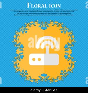 Wi fi router. Floral flat design on a blue abstract background with place for your text. Vector Stock Vector