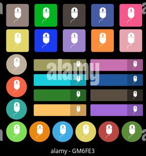 Computer mouse sign icon. Optical with wheel symbol. Set from twenty seven multicolored flat buttons. Vector Stock Vector