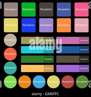 Reception sign icon. Hotel registration table symbol. Set from twenty seven multicolored flat buttons. Vector Stock Vector