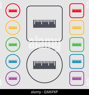 Ruler sign icon. School tool symbol. Symbols on the Round and square buttons with frame. Vector Stock Vector