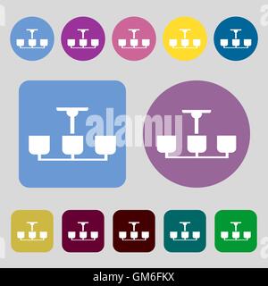 Chandelier Light Lamp icon sign. 12 colored buttons. Flat design. Vector Stock Vector