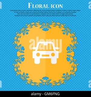 Auto . Floral flat design on a blue abstract background with place for your text. Vector Stock Vector