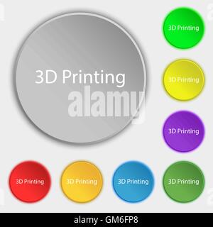 3D Print sign icon. 3d-Printing symbol. Symbols on eight flat buttons. Vector Stock Vector