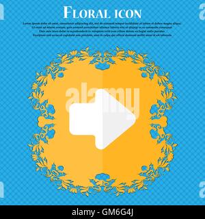 Arrow right, Next . Floral flat design on a blue abstract background with place for your text. Vector Stock Vector