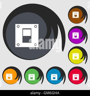 Power switch icon sign. Symbols on eight colored buttons. Vector Stock Vector