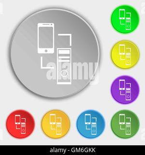 Synchronization sign icon. communicators sync symbol. Data exchange. Symbols on eight flat buttons. Vector Stock Vector