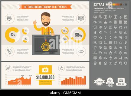 Three D printing flat design Infographic Template Stock Vector