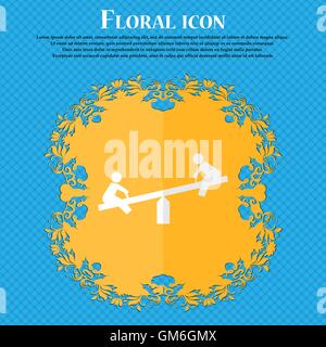 swing. Floral flat design on a blue abstract background with place for your text. Vector Stock Vector