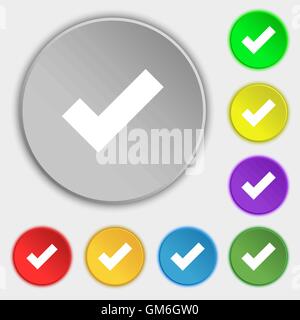 Check mark sign icon . Confirm approved symbol. Symbols on eight flat buttons. Vector Stock Vector