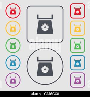 kitchen scales icon sign. Symbols on the Round and square buttons with frame. Vector Stock Vector