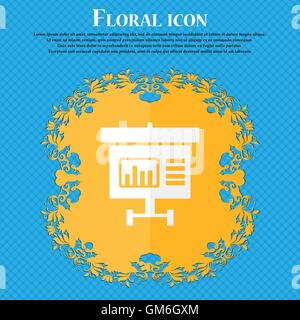 Graph icon sign. Floral flat design on a blue abstract background with place for your text. Vector Stock Vector
