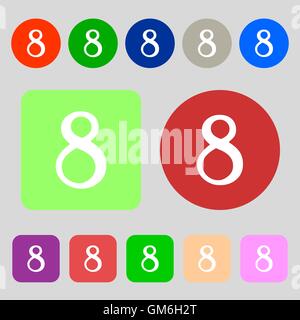 number Eight icon sign. 12 colored buttons. Flat design. Vector Stock ...