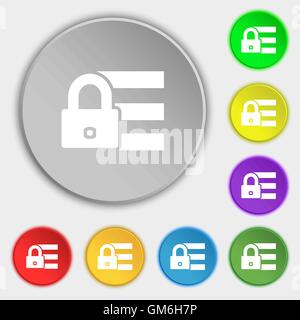 Lock, login icon sign. Symbols on eight flat buttons. Vector Stock Vector